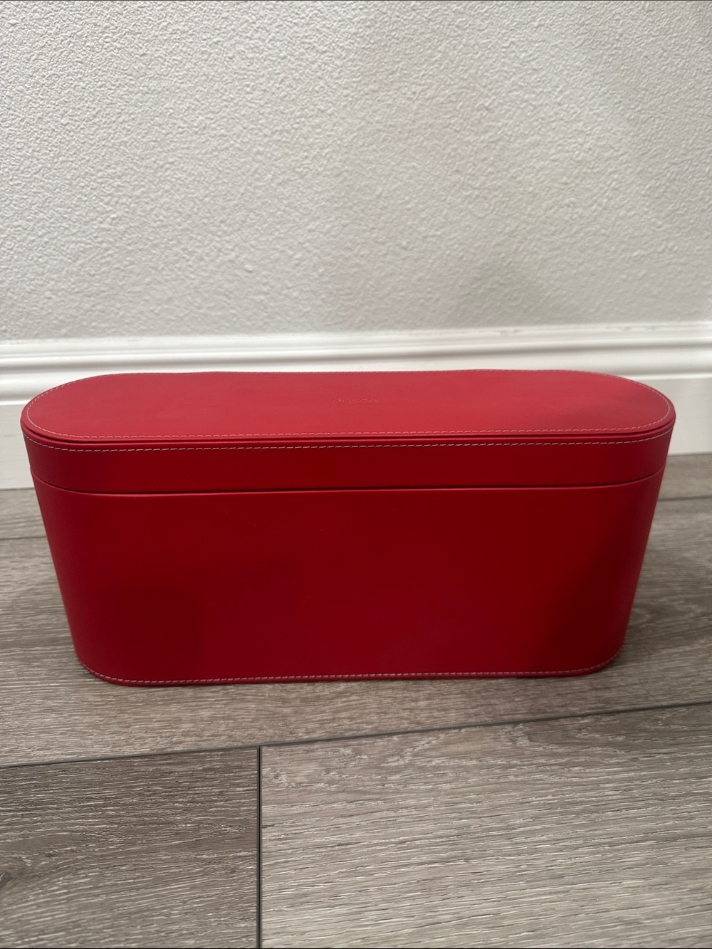 Dyson Red Leather Accessory Sleeve with White Stitching